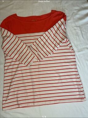 Merona Coral and White Striped Boatneck Top. XXL